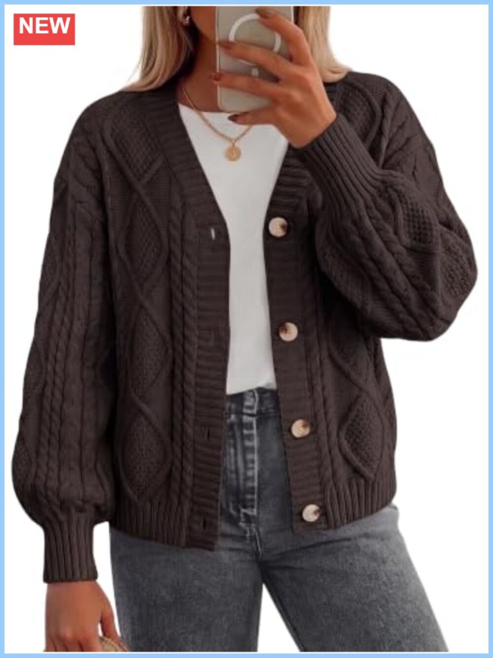 Chunky Cable Knit Open Front Cardigan Oversized Women's Sweater